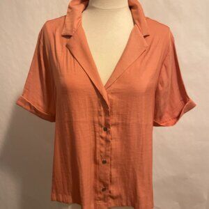 Banana Republic Rust Color Short Sleeve Button Up Camp Shirt Women's Size Large